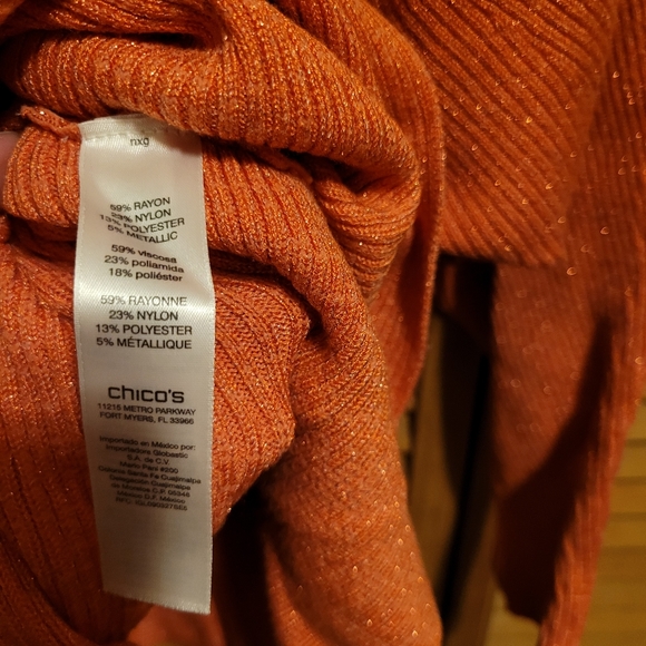 Chico's Boatneck Orange Pink Sweater with hints of Gold - Picture 2 of 5